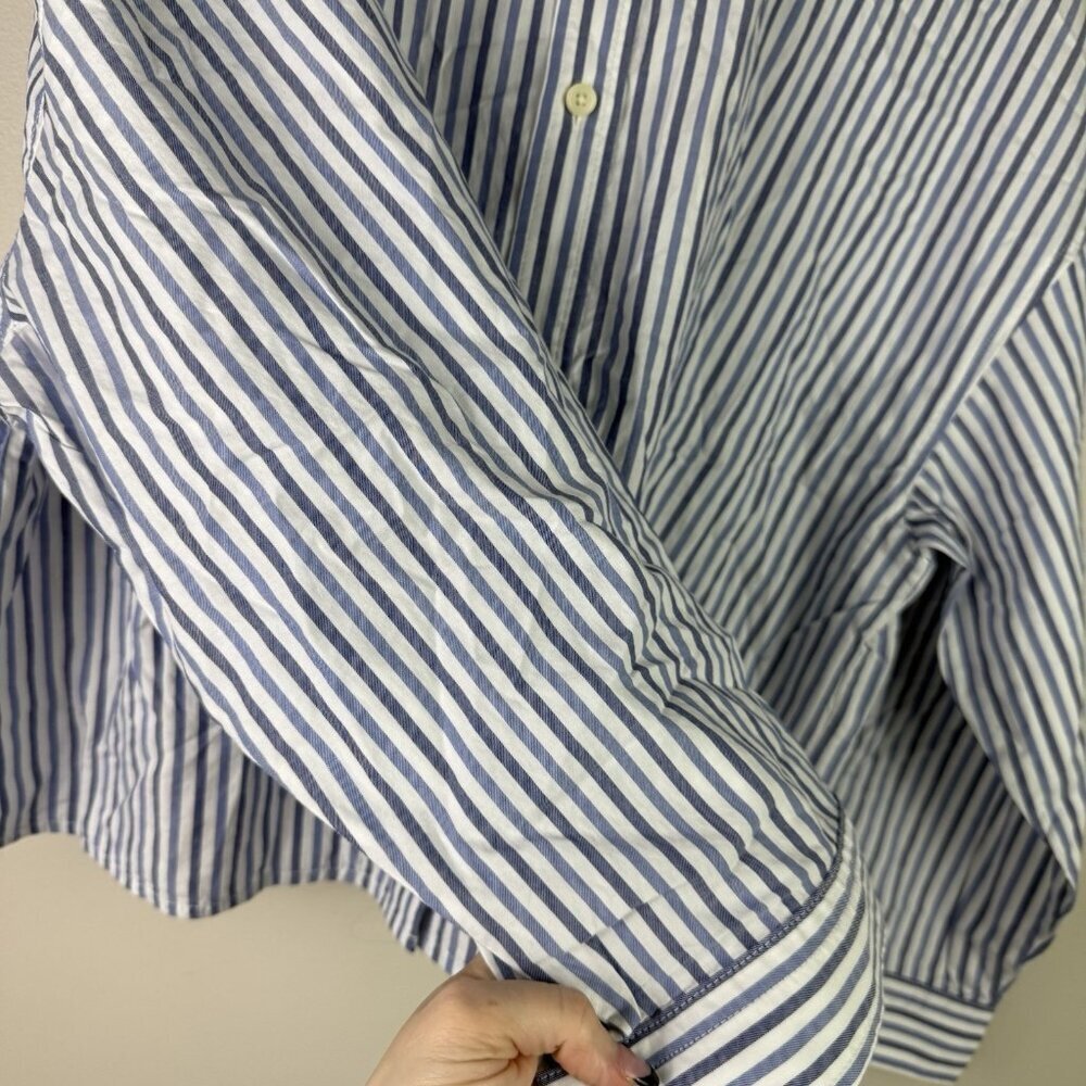 Everlane PJ Cotton Shirt Blue White Stripe Cropped Button Down Top Medium - Picture 4 of 9